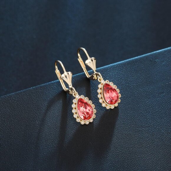 Women's 14K Gold Plated Halo Dangle Drop Earring Austrian Crystal Jewelry Gifts - Picture 5 of 7